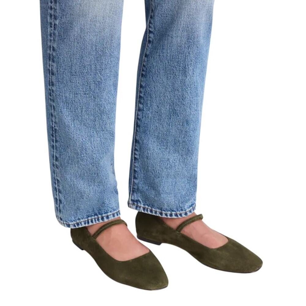 Madewell Womens Greta Elastic Mary Jane Flats Size 7.5 M Loden Green Suede NIB